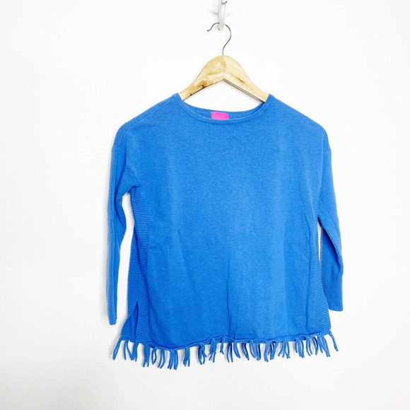 Lilly Pulitzer GIRLS Mini Ramona Fringe Sweater Coastal Blue Size MEDIUM 6-7 - Picture 2 of 6